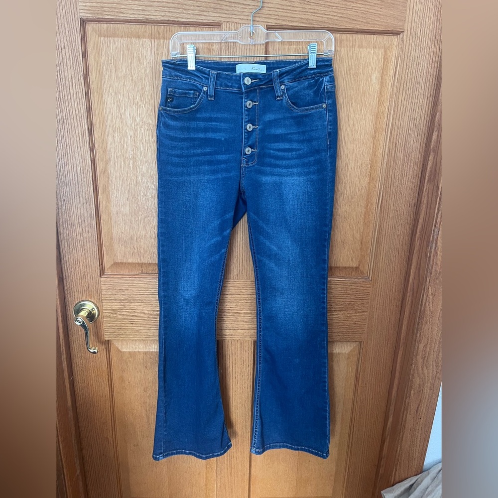 Kancan fly button, flare leg, high rise Women's Blue Jeans